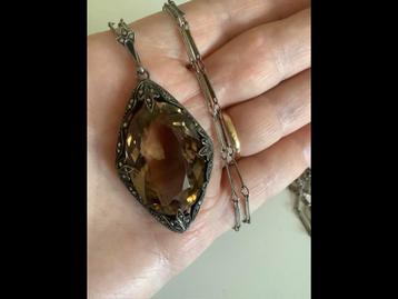 Art Deco prachtige vintage set ketting en hanger Rookkwarts beschikbaar voor biedingen