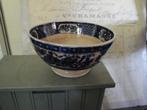 grote spoel kom blauw mooi beboterd antiek, Antiek en Kunst, Ophalen of Verzenden