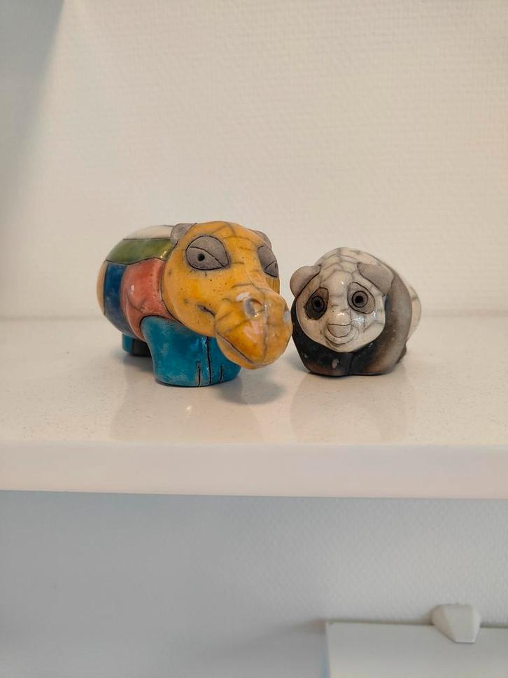 Raku Keramiek: Nijlpaard & Panda - Zuid-Afrikaans Handwerk, Verzamelen, Beelden en Beeldjes, Nieuw, Dier, Ophalen