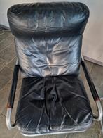 2 Vintage Jan des Bouvrie Fauteuils - Zwart Leer, Huis en Inrichting, Ophalen, Gebruikt, 50 tot 75 cm, Leer