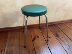 krukje met groen skai leer en chrome poten, Vintage Jaren 50, Ophalen of Verzenden, Gebruikt, Staal
