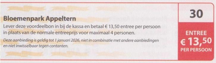 Bloemenpark Appeltern Entree € 13,50 p.p. Postcode bon nr 30, Tickets en Kaartjes, Musea, Drie personen of meer, Kortingskaart
