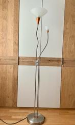 Staande RVS Lamp met Twee Lichtpunten, Ophalen, Gebruikt, Glas, 150 tot 200 cm