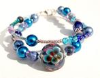 Blauwe armband met handgemaakte lampwork glaskraal, Met edelsteen, Blauw, Nieuw, Ophalen of Verzenden