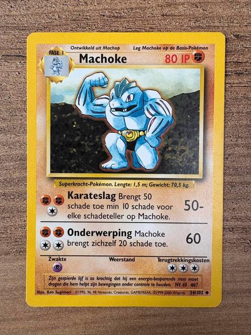 Machoke 34/102 Base Set NL (NM), Hobby en Vrije tijd, Verzamelkaartspellen | Pokémon, Zo goed als nieuw, Losse kaart, Ophalen of Verzenden