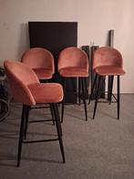 Hoge,zwarte eettafel 4xpersonen en oudroze,fluwelen stoelen, Huis en Inrichting, Ophalen, 100 tot 150 cm, 50 tot 100 cm, Zo goed als nieuw