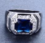Trendy 925 sterling zilveren heren ring met blauwe zirkoon, 20 of groter, Heer, Nieuw, Ophalen of Verzenden