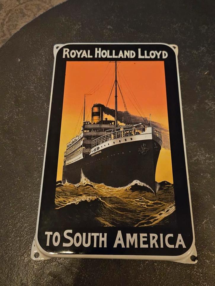 Koninklijke Hollandsche Lloyd Emaille Reclamebord, Verzamelen, Scheepvaart, Gebruikt, Gebruiksvoorwerp, Motorboot of Zeilboot