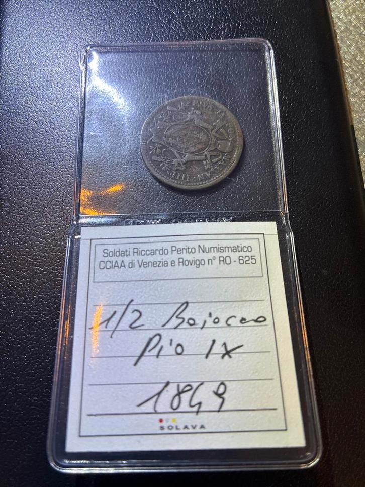 Zeldzame 1/2 Baiocco Pio IX 1849, Postzegels en Munten, Munten | Europa | Niet-Euromunten, Losse munt, Italië, Ophalen of Verzenden