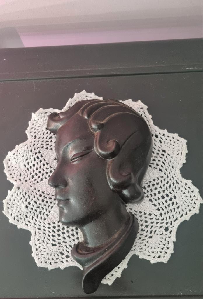 Zeldzaam Wandkopje (Wall mask) Vrouw Jaren 20 - Genummerd, Antiek en Kunst, Kunst | Beelden en Houtsnijwerken, Ophalen of Verzenden