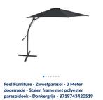 Feel Furniture – Zweefparasol – 3m - donker grijs incl. voet, Tuin en Terras, Kantelbaar, 2 tot 3 meter, Ophalen of Verzenden