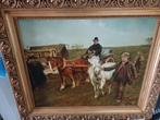 Mooi schilderij met paarden lingsonder gesingeert, Antiek en Kunst, Ophalen of Verzenden