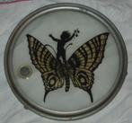 Glazen onderzetter met vlinder en elfje - ca. 1920, Antiek en Kunst, Antiek | Glas en Kristal, Ophalen of Verzenden