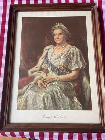 Oude prent Koningin Wilhelmina, ingelijst beschikbaar voor biedingen
