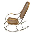 Vintage schommelstoel messing gebogen houten design jaren 70, Gebruikt, Eén, Ophalen