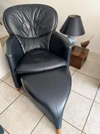 Leolux leren fauteuil donker blauw, Huis en Inrichting, Fauteuils, Ophalen, Gebruikt, 50 tot 75 cm, Leer