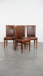 Set van 4 eetkamerstoelen van schapenleer met siernagels, Ophalen, Gebruikt, Bruin, .