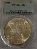Prachtige peace dollar in slab gecertificeerd, Ophalen of Verzenden, Noord-Amerika