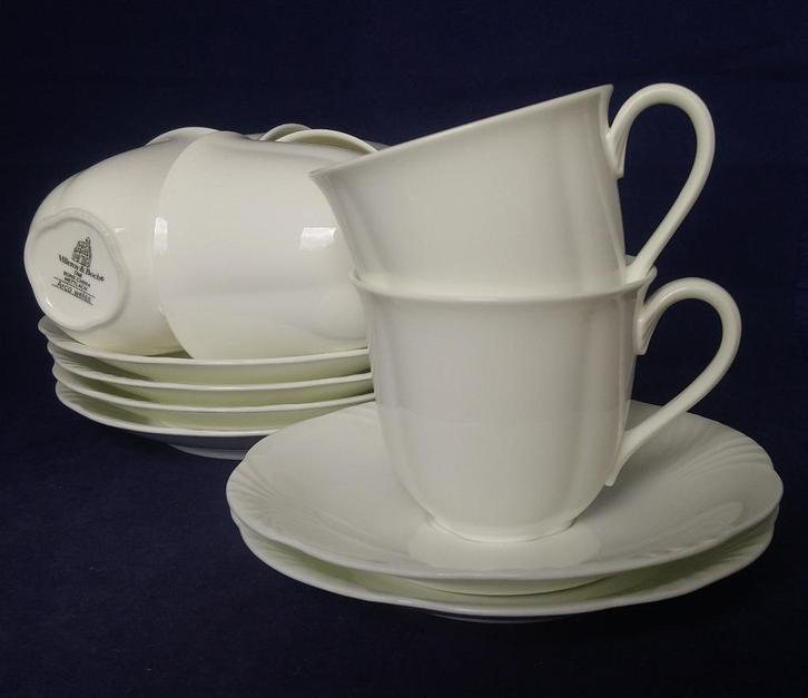 Villeroy & Boch Arco Weiss - 6 koffiekopjes en schotels, Huis en Inrichting, Keuken | Servies, Zo goed als nieuw, Kop(pen) en/of Schotel(s)