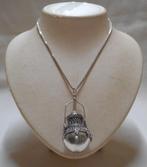 Zilveren vintage ketting met parfum fles hanger nr.1162, Met hanger, Verzenden, Zo goed als nieuw, Zilver