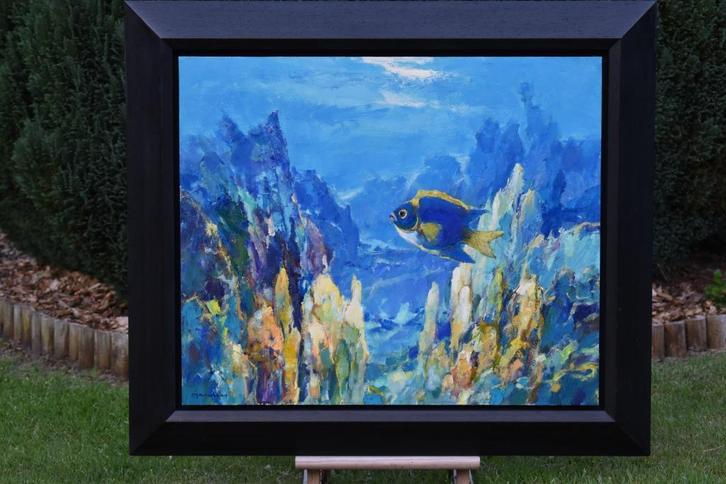 Frans Manders, tropische onderwater afbeelding op paneel., Antiek en Kunst, Kunst | Schilderijen | Klassiek, Ophalen