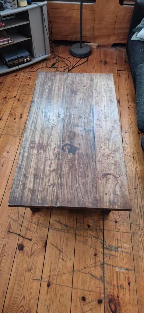 Robuust Houten salontafel, Huis en Inrichting, Tafels | Salontafels, Gebruikt, Minder dan 50 cm, 50 tot 100 cm, 100 tot 150 cm