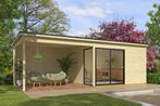 Blokhut met overkapping Olivia 385x295 + Aanbouw onbehandeld, Verzenden, Nieuw