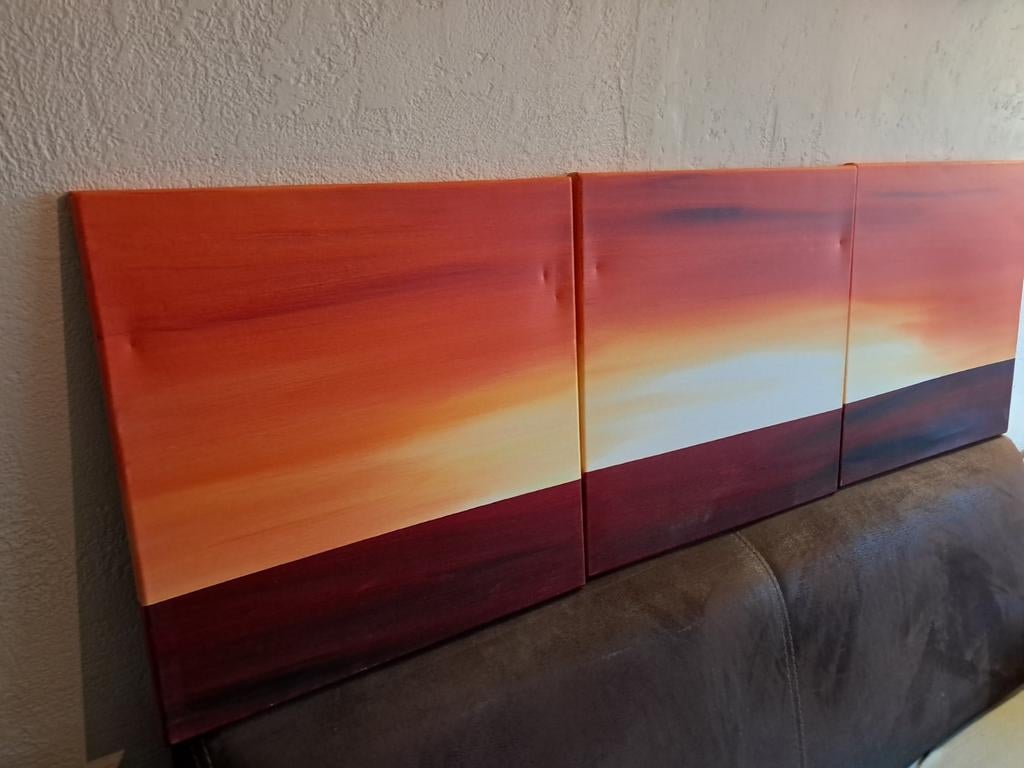Drieluik Paul Sinus - Zonsondergang teab, Antiek en Kunst, Kunst | Schilderijen | Abstract, Ophalen of Verzenden