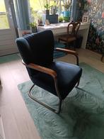 Blauw fluwelen moderne  fauteuil, Ophalen, Gebruikt, Minder dan 75 cm, Industrieel
