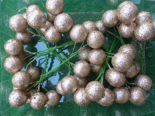 NIEUW 99 gouden glitterende kerstballen op stok, Diversen, Kerst, Nieuw, Ophalen of Verzenden