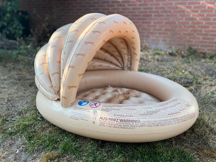 Bruin Zwembad Ø 100 met Zonnescherm – Zo goed als nieuw!, Kinderen en Baby's, Speelgoed | Buiten | Opblaasfiguren, Zo goed als nieuw