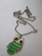 Mooie vintage hanger met ketting - groen uiltje geemailleerd, Verzenden, Zo goed als nieuw, Groen, Overige materialen