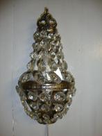 Oud Brocant Messing Kristalglazen Wandlampje Nr. 4, Ophalen of Verzenden