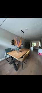 Boomstam Eetkamerset met Bankje & Lamp, 200 cm of meer, Zo goed als nieuw, Vijf personen of meer, Rechthoekig