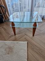 Salontafel met 2 glasplaten op houten poten, Ophalen, Gebruikt, 50 tot 100 cm, Glas