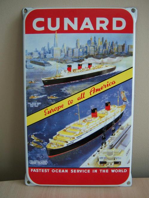 Cunard Europe to America schip emaille reclamebord wandbord, Verzamelen, Merken en Reclamevoorwerpen, Nieuw, Reclamebord, Ophalen of Verzenden