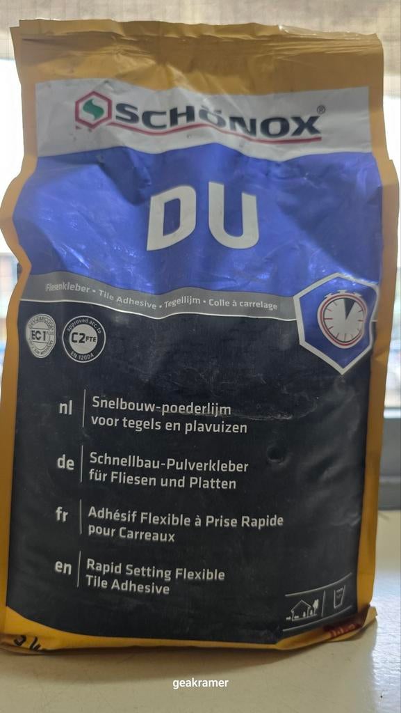 Snelbouw-poederlijm Schönox DU 5kg, Doe-het-zelf en Verbouw, Tegels, Nieuw, Vloertegels, Overige materialen, Minder dan 20 cm