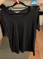Zwarte festival fstvl MS mode t-shirt met steentjes, maat xl, Zwart, Maat 46/48 (XL) of groter, Ophalen of Verzenden, Zo goed als nieuw