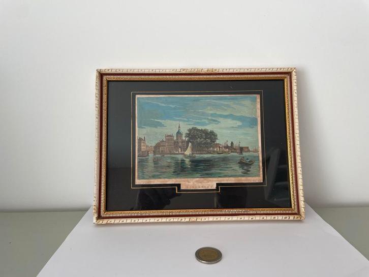 Oude Prent van Dordrecht in Lijst, Antiek en Kunst, Kunst | Etsen en Gravures, Ophalen of Verzenden