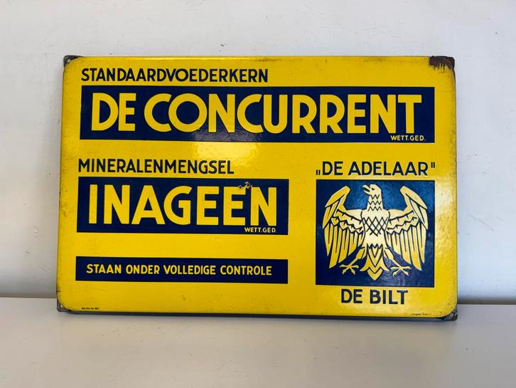 Emaille Reclamebord De Concurrent Inageen, Antiek en Kunst, Antiek | Emaille, Ophalen of Verzenden