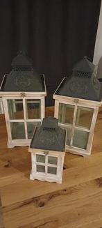 Windlichten Set hout - 3 Stuks, Grijs, Ophalen of Verzenden, Zo goed als nieuw, Kaars