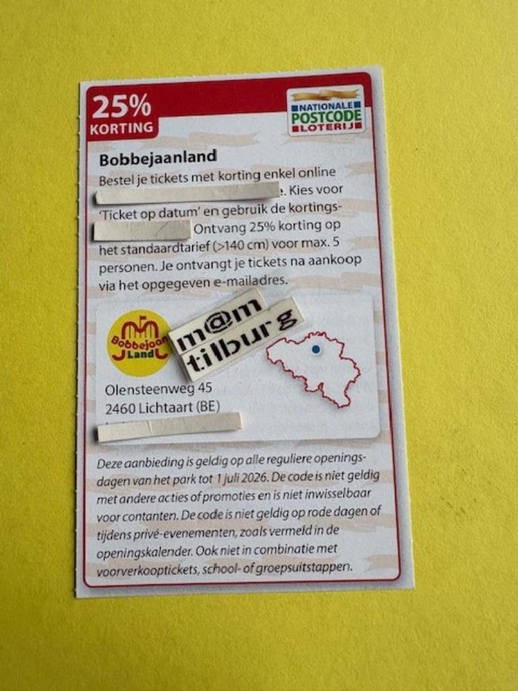 Bobbejaanland 25% korting, Tickets en Kaartjes, Recreatie | Pretparken en Attractieparken, Drie personen of meer, Ticket of Toegangskaart