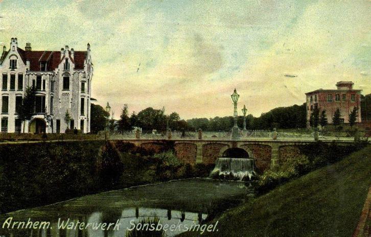 Arnhem, Waterwerk Sonsbeeksingel - 1913 gelopen, Verzamelen, Ansichtkaarten | Nederland, Ongelopen, Gelderland, Voor 1920, Ophalen of Verzenden