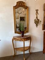 Antieke console met spiegel hout en marmer blad, Antiek en Kunst, Ophalen
