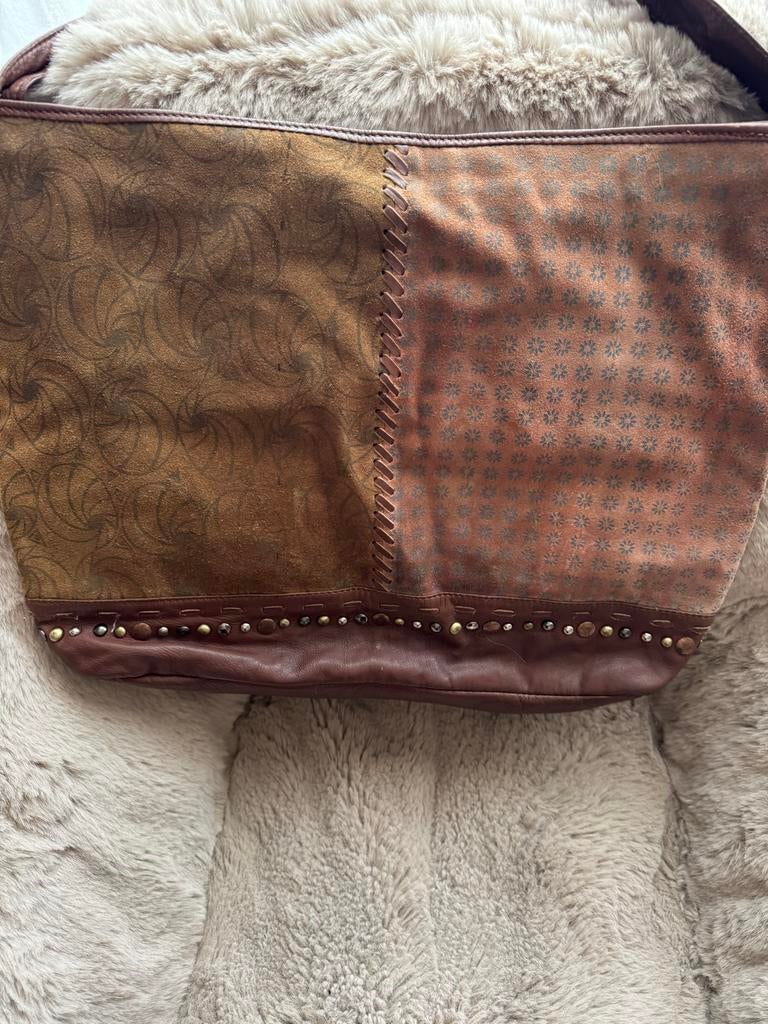Stoere Boho Tas met Studs, Ophalen of Verzenden, Gebruikt, Bruin, Handtas