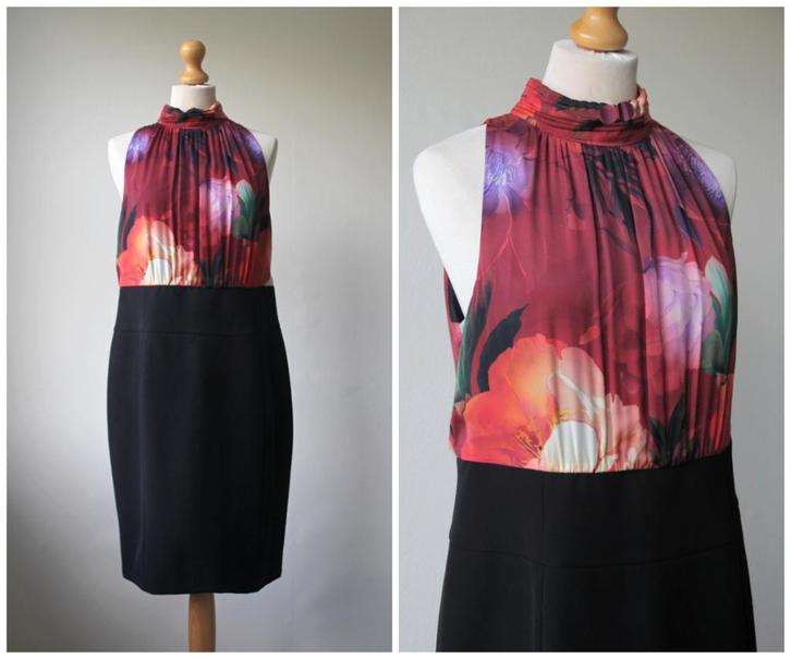 Steps - prachtige jurk / zwart / wijnrood / maat 44, Kleding | Dames, Jurken, Zo goed als nieuw, Maat 42/44 (L), Zwart, Knielengte
