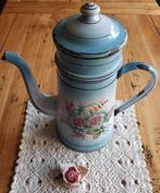 Antieke Frans blauwe emaille koffiepot / cafetière, bloemen, Ophalen of Verzenden