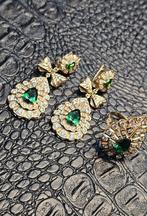 Prachtige oorbellen met ring 14 karaat Smaragd steen, Ophalen of Verzenden, Nieuw, Goud, Goud