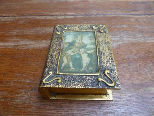 Vintage goudkleurig houten doosje met afbeelding, Antiek en Kunst, Antiek | Woonaccessoires, Ophalen of Verzenden
