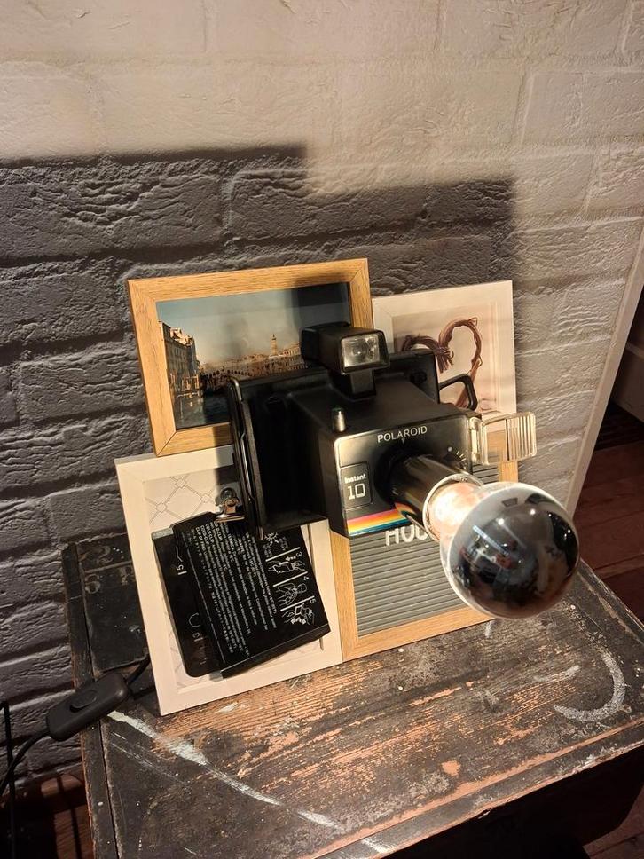 Vintage Polaroid 10 Lamp - Uniek & Sfeervol!, Huis en Inrichting, Lampen | Wandlampen, Gebruikt, Hout, Kunststof, Ophalen of Verzenden